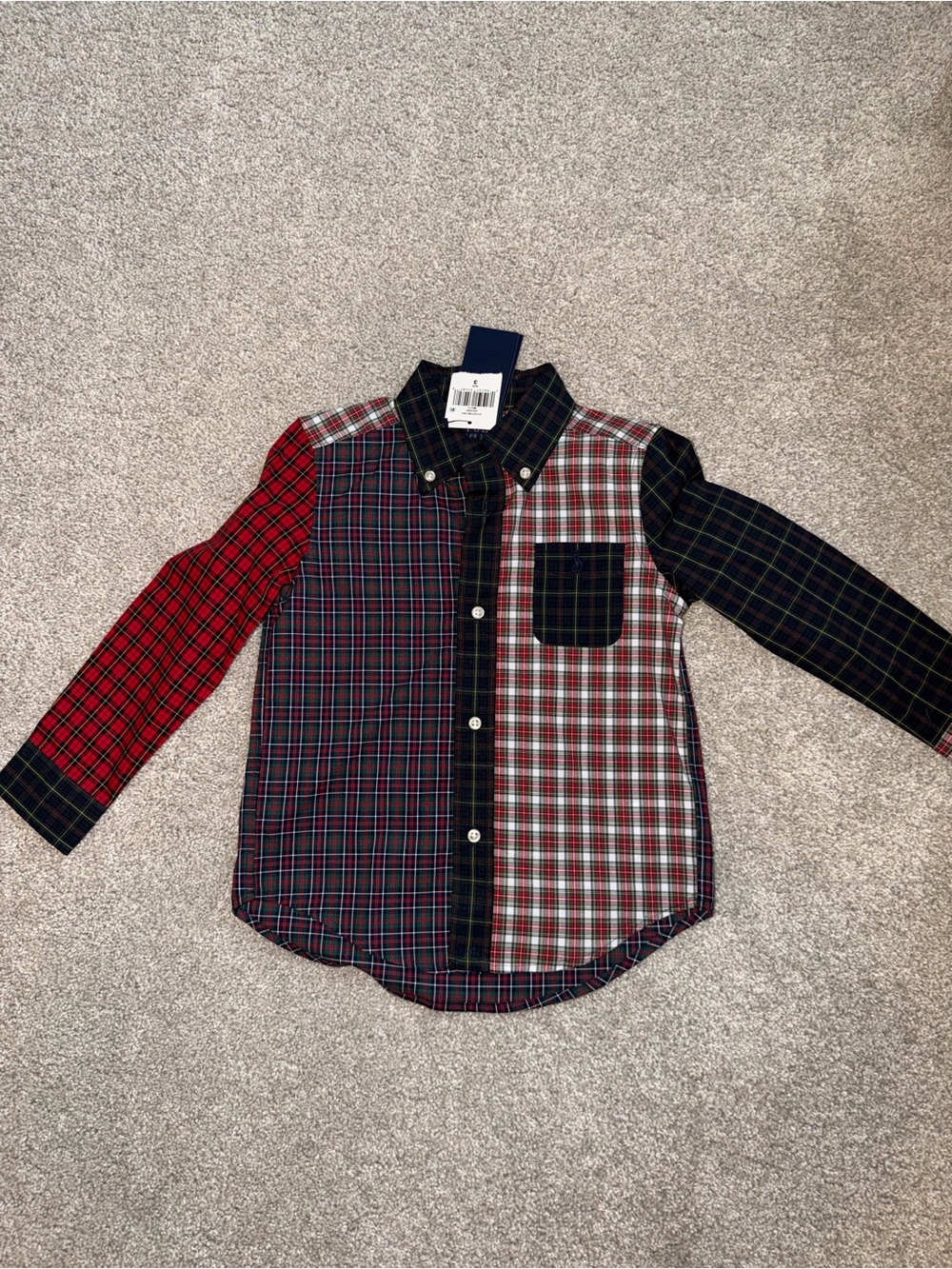 Brand New Polo Ralph Lauren Plaid Patchwork Button-Down Shirt 3/3T